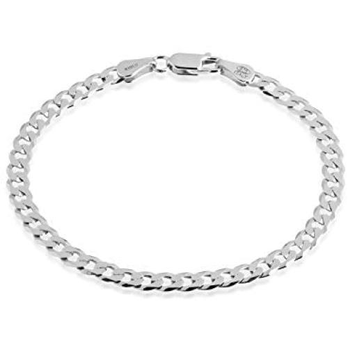 QUADRI - Cuban Link Chain 925 Sterling Silver Made in Italy Certified - Women Men Boys Girls Bracelet - 7 to 9 inch - 5mm Diamond-Cut - Gift Box Included