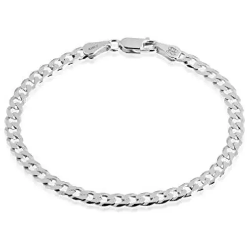 QUADRI - Cuban Link Chain 925 Sterling Silver Made in Italy Certified - Women Men Boys Girls Bracelet - 7 to 9 inch - 5mm Diamond-Cut - Gift Box Included