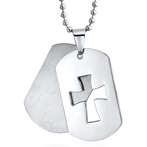 Bling Jewelry Hip Hop Biker Mens Military Army Style Dog Tag Cross Pendant Necklace for Men Black Silver Tone Matte Stainless Steel Bling Jewelry Hip Hop Biker Mens Military Army Style Dog Tag Cross Pendant Necklace for Men Black Silver Tone Matte Stainless Steel