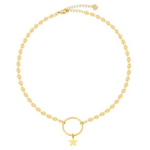 S.J JEWELRY Womens Simple Delicate Handmade 14k Gold Plated/Rose Gold Plated Dainty Circle Thin Open Circle Chain Star Choker Necklace