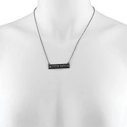 LUX ACCESSORIES Gold Tone Cut Out Witch Bitch Wiccan Bar Necklace