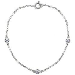 Sterling Silver Cubic Zirconia Station Dainty Chain Bracelet for Girls or Women