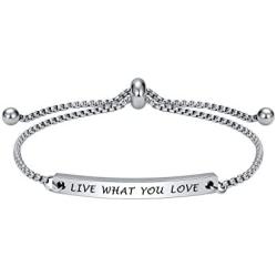 Dainty Personalized Faith Bracelet- LIVE WHAT YOU LOVE-Inspirational Mottos Engraved,Adjustable Cuff Jewelry Encouragement Gifts For Female friends
