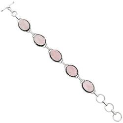 Rose Quartz Bracelet 925 Silver Overlay Handmade Vintage Style Jewelry for Women Mom Wife