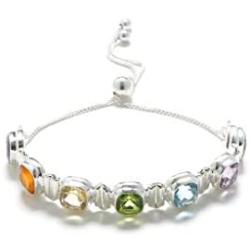 YoTreasure Chakra Stone Solid 925 Sterling Silver Link Chain Bracelet 8''