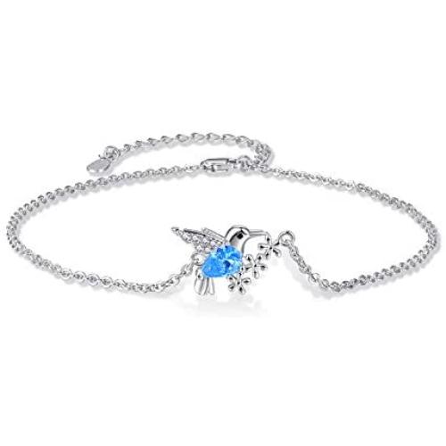 Hummingbird Daisy Bracelet, 925 Sterling Silver with Eye-Catching Cubic Zirconia Bracelet for Women, Hummingbird Jewelry Mother Day Gift for Mom Wife Daughter Friend with Gift Box