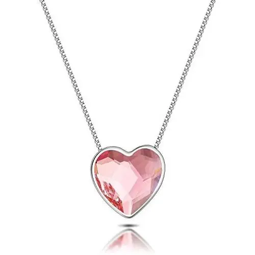 RIMAYZI Platinum Plated Love Heart Crystal Pendant Necklaces for Women Birthday Jewelry Gifts for Women Mom Wife Couples Teen Girls 16”+2.4”