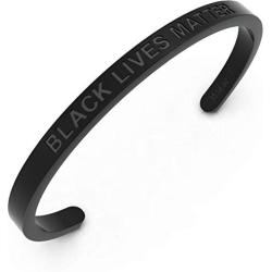 MADIBELLA Black Lives Matter Cuff Bracelet - Adjustable BLM Stainless Steel - Luxury, Hand Stamped, Inspirational Bangle - Adjusts For Kids and Adults