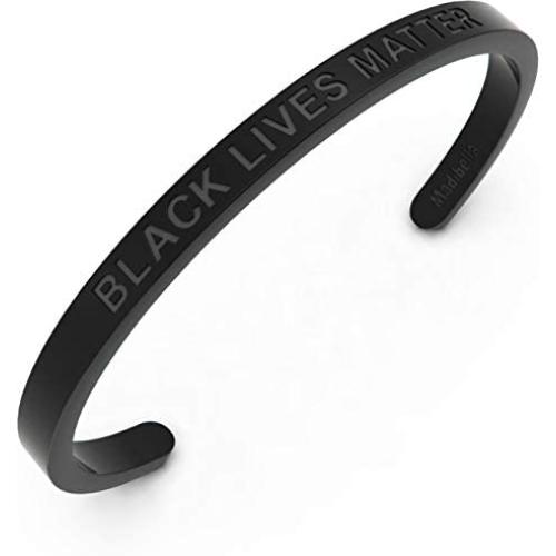 MADIBELLA Black Lives Matter Cuff Bracelet - Adjustable BLM Stainless Steel - Luxury, Hand Stamped, Inspirational Bangle - Adjusts For Kids and Adults