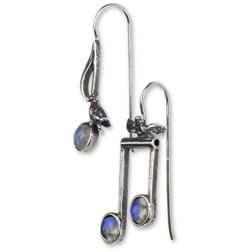 NOVICA Moonstone .925 Sterling Silver Musical Note Themed Drop Earrings, Blue Bird Songs