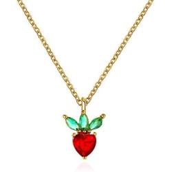 ZMJK Cute Colourful Crystal Apple Strawberry Cherry Peach Grape Lifelike Fruit Pendant Necklace for Women Girl Charm Tropical Fruit Jewelry