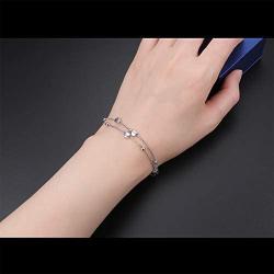 S925 Sterling Silver Jewelry Forever Love Heart Stars Beads Double Chain Bracelet Friendship Adjustable Charm Bracelet Gift for Womens Girls 7+2 inches