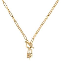 Obidos 14K Gold Plated Lock Star Dainty Toggle Necklace | Gold Necklaces for Women
