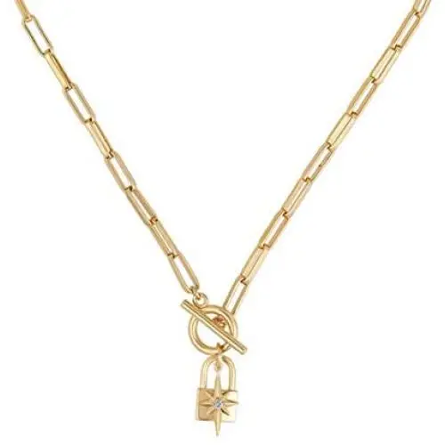 Obidos 14K Gold Plated Lock Star Dainty Toggle Necklace | Gold Necklaces for Women Obidos 14K Gold Plated Lock Star Dainty Toggle Necklace | Gold Necklaces for Women
