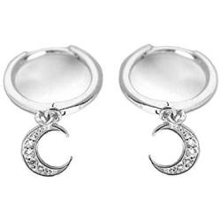 CZ Crescent Moon Star Dangle Hoop Earrings for Women Girls Sterling Silver with Charms Crystal Drop Cartilage Cute Jewelry Fashion Dainty Gifts for Best Friend