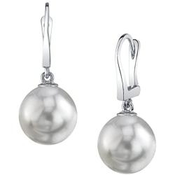 THE PEARL SOURCE 14K Gold AAA Quality Round Genuine White Akoya Cultured Pearl Classic Elegance Earrings for Women