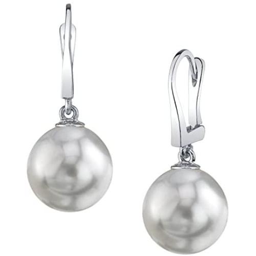 THE PEARL SOURCE 14K Gold AAA Quality Round Genuine White Akoya Cultured Pearl Classic Elegance Earrings for Women