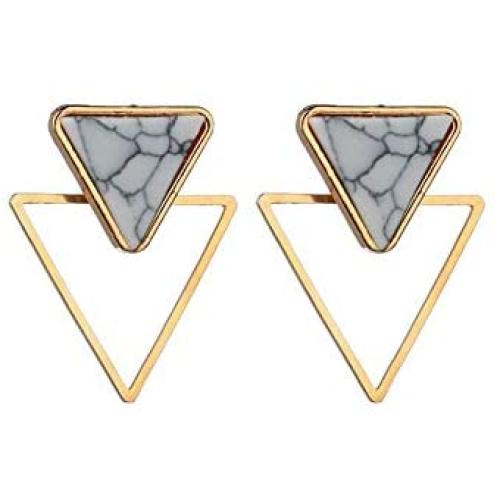 Triangle Dangle Earrings Geometric Double Triangle Marble Turquoise Statement Drop Earrings Stud Ear for Women Girls Jewelry