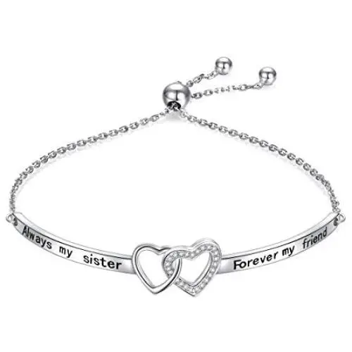 925 Sterling Silver Knot Inspirational Bracelet Engraved''Always My Sister, Forever My Friend'' Adjustable Sisters Bracelets Friendship Jewelry for Women 925 Sterling Silver Knot Inspirational Bracelet Engraved''Always My Sister, Forever My Friend'' Adjustable Sisters Bracelets Friendship Jewelry for Women