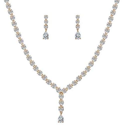 WeimanJewelry Women Cubic Zirconia CZ Bridal Marquise Tennis Long Teardrop Pendant Necklace and Dangle Earrings Set for Wedding Bride Jewelry