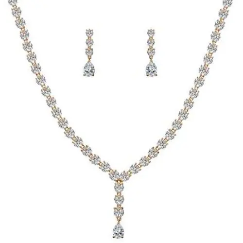 WeimanJewelry Women Cubic Zirconia CZ Bridal Marquise Tennis Long Teardrop Pendant Necklace and Dangle Earrings Set for Wedding Bride Jewelry