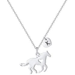 Girls Horse Necklace, Dainty Horse Jewelry for Girls Initial Necklace, Stainless Steel Kids Heart Initial Necklace Horse Girl Horse Pendant Letter Necklace Horse Gifts for Teen Girls Horse Lovers