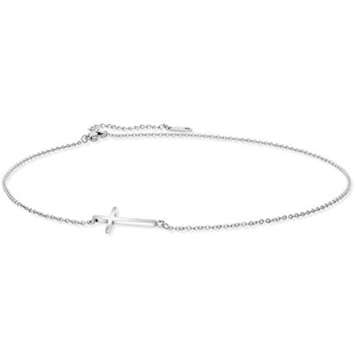 Ovian Cross Necklace for Women 18K Gold Plated Stainless Steel Sideways Cross Choker Necklace Christian Religious Layered Cross Necklace for Girls