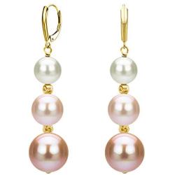 Graduated Freshwater Cultured Pearl and Sparkling Beads Leverback Earrings (Choice of Pearl Color and Metal Type)