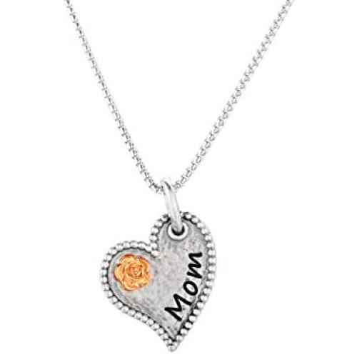 Paz Creations 925 Sterling Silver Moms Heart Design with Flower Necklace