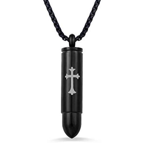 Getname Necklace Stainless Steel Cross Necklace Bullet Urn Necklace Cremation Jewelry Keepsake Memorial Pendent