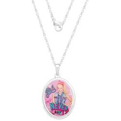 JoJo Siwa Jewelry for Girls, Silver Plated Girls Never Quit Oval Pendant Necklace, 18'' Chain