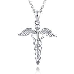 ACJNA 925 Sterling Silver Caduceus Pendant Necklace Nurse Nursing Doctor Jewelry Graduation Gifts