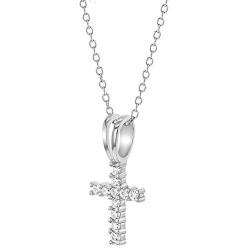 925 Sterling Silver Clear CZ Baptism Christening Cross Pendant Necklace Babies