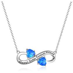 YFN Sister Gifts from Sister, Sterling Silver Always My Sister Forever My Friend Sister Pendant Necklace Jewelry, Birthday Jewelry Gift Necklaces for Sisters (Blue)