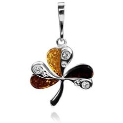 Multicolor Amber Sterling Silver Clover Pendant Necklace Chain 18''