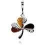 Multicolor Amber Sterling Silver Clover Pendant Necklace Chain 18''
