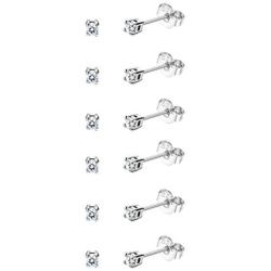 Sllaiss 6 Pairs 925 Sterling Silver Tiny CZ Stud Earrings for Women Men Round Cut CZ Earrings Set Hypoallergenic Cartilage Cubic Zirconia Piercing Jewelry