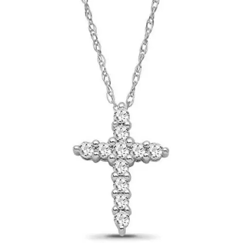 14K White Gold Diamond Cross Pendant with Sterling Silver Chain Necklace (1/5 cttw, I-J Color, I2-I3 Clarity), 18'' 14K White Gold Diamond Cross Pendant with Sterling Silver Chain Necklace (1/5 cttw, I-J Color, I2-I3 Clarity), 18''