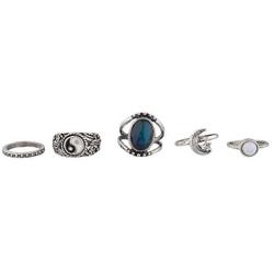 LUX ACCESSORIES Ying Yang Mood Ring Set (5pc)