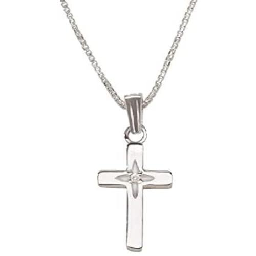 Sterling Silver Cross Necklace with Diamond Accent