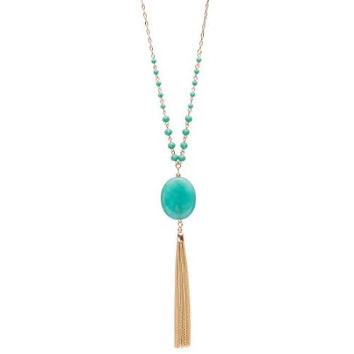 Long Tassel Pendant Necklace for Women Girls, Long Tassel Necklace,Genuine Quartz Stone Pendant Necklace,Ajustable from 32 to 34 Inch
