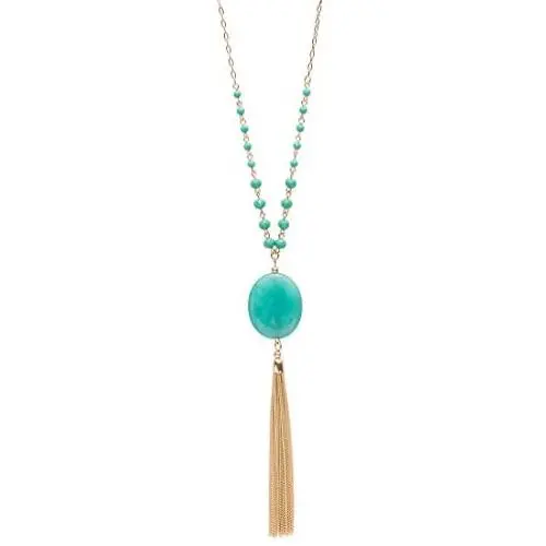 Long Tassel Pendant Necklace for Women Girls, Long Tassel Necklace,Genuine Quartz Stone Pendant Necklace,Ajustable from 32 to 34 Inch