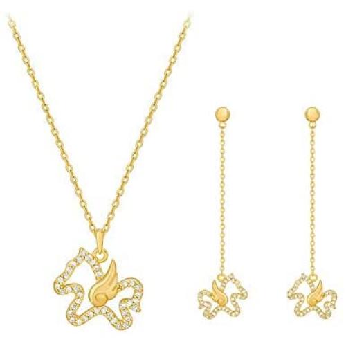 Silver Plated Hypoallergenic Necklace Stud Earrings Set Mouse Shape Jewelry Set with Cubic Zirconia for Women Birthday Valentines Day Gifts（Free Jewelry Box）