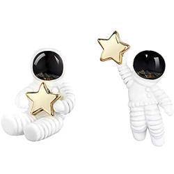 Cute Cartoon Asymmetrical Astronaut Stud Earrings Novelty Space Earrings Spaceman Star Earing Fashion Jewelry for Women Girls