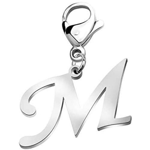 ENSIANTH Intial Letter A-Z Alphabet Charm for Bracelet Necklace Initial Stainless Steel Clasp Clip on Charm