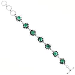 Natural Moonstone Lapis Malachite Bracelet 8mm Round Shape Gemstone 925 Silver Overlay Handmade Bracelet Jewelry