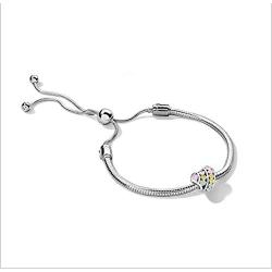 Authentic EvesCity 925 Silver Adjustable Twist On/Off Silver Bracelet fits Pandora Beads Charms