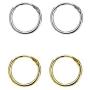 Set of 2 Pairs Sterling Silver & Yellow Gold Flashed Tiny Endless 10mm Round Unisex Hoop Cartilage Earrings