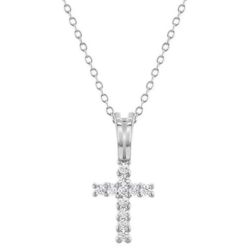925 Sterling Silver Clear CZ Baptism Christening Cross Pendant Necklace Babies