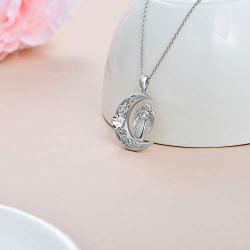 AOBOCO Sterling Silver Moon Cat Pendant Necklace with Crystals, Celtic Jewelry Birthday Cat Gifts for Women Her Cat Lover